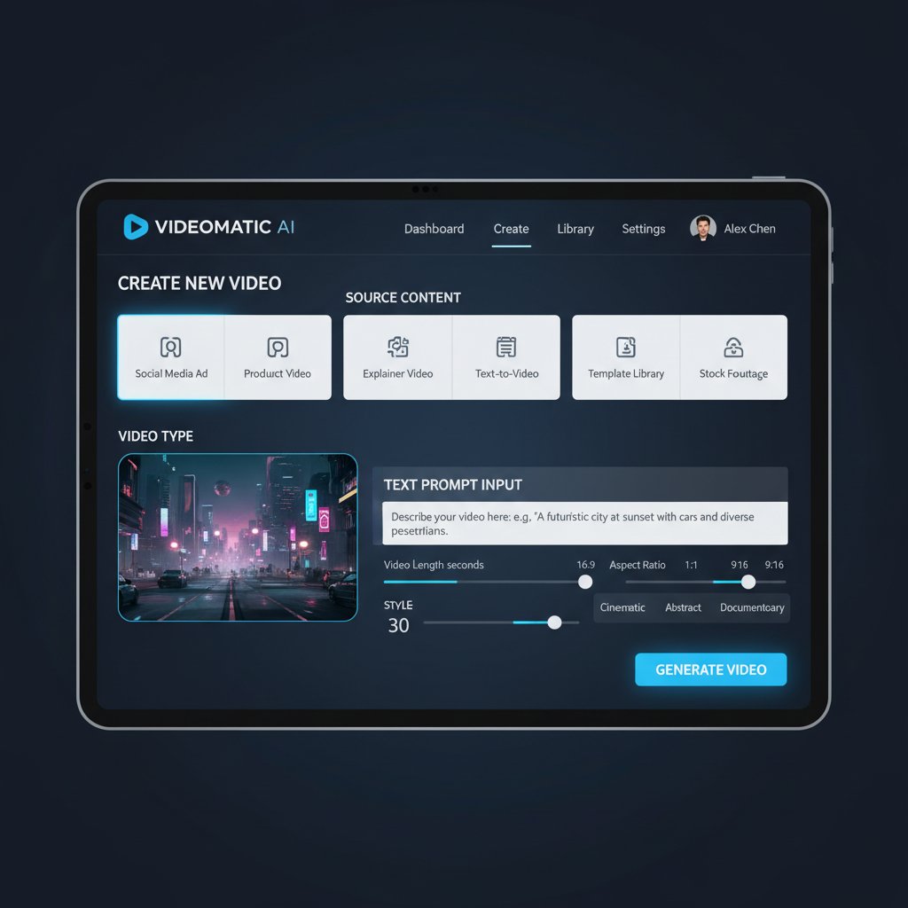 Panel użytkownika w narzędziu AI generującym wideo z widocznymi opcjami