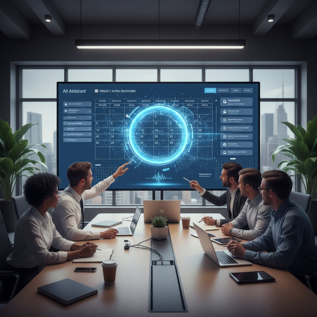 Wirtualny pracownik AI zarządzający kalendarzem spotkań zespołu w biurze