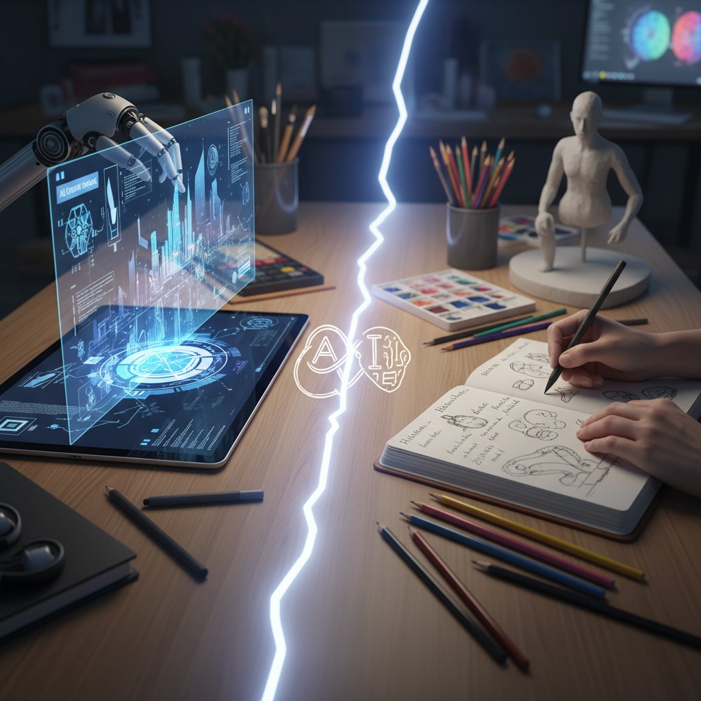 Zdjęcie dwóch osób przy biurku — jedna z tabletem, druga z notatnikiem