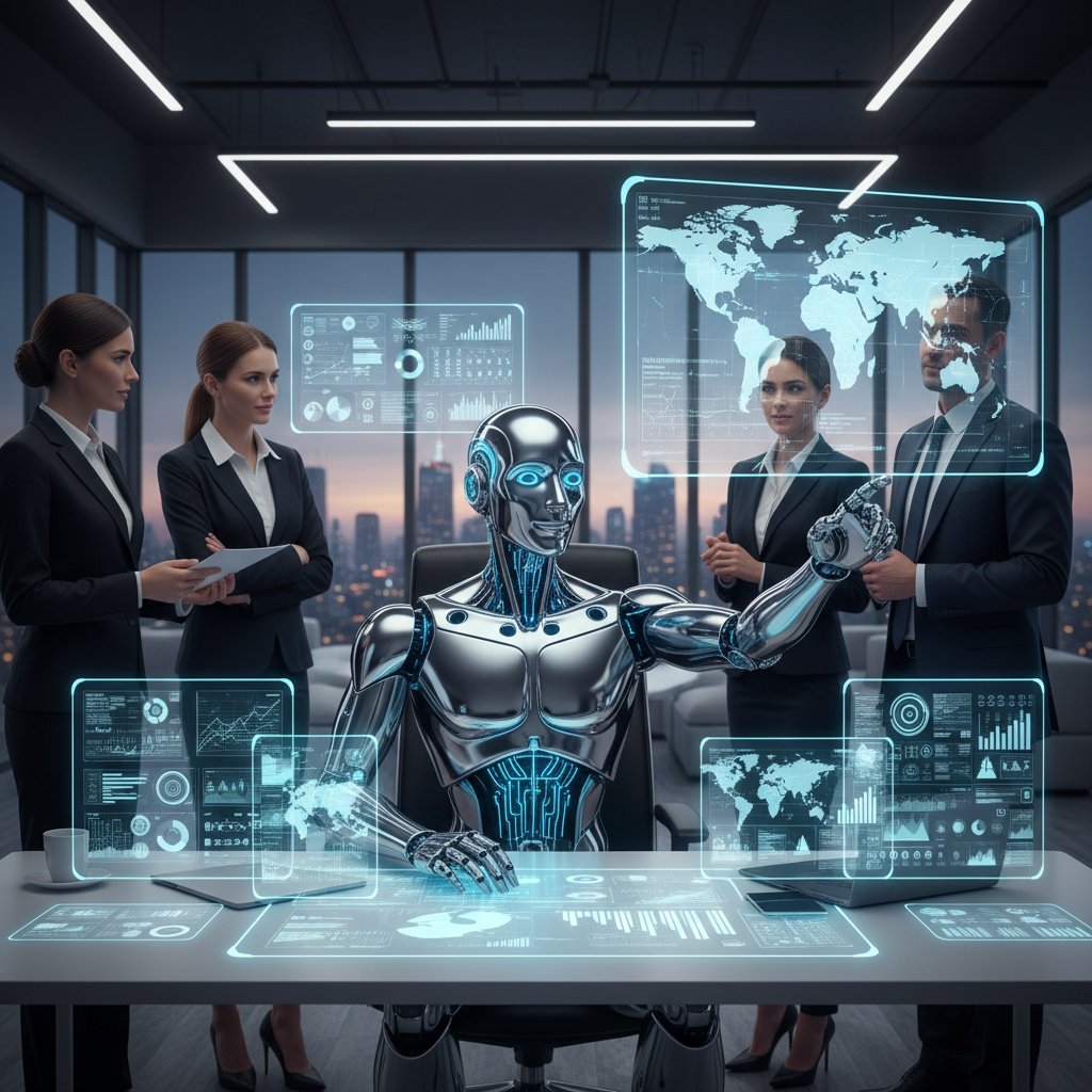 Pracownik analizujący dane marketingowe na ekranie komputera z AI