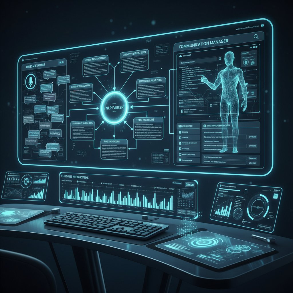 AI workflow with NLP message parsing, communication manager