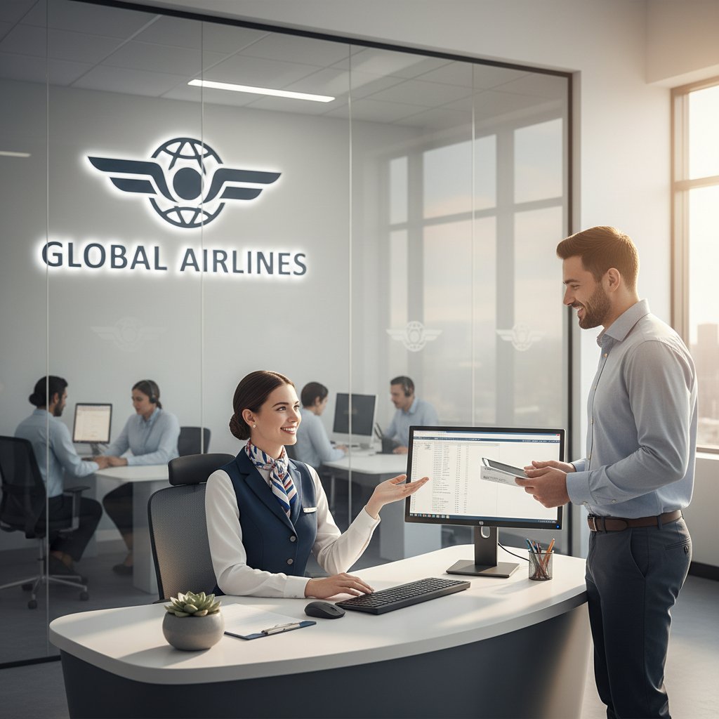 Pracownik linii lotniczych w biurze obsługi klienta – ilustracja sztuczek przewoźników i ich strategii