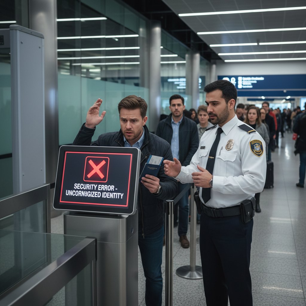 System rozpoznawania twarzy na lotnisku popełniający błąd – ilustracja błędów AI