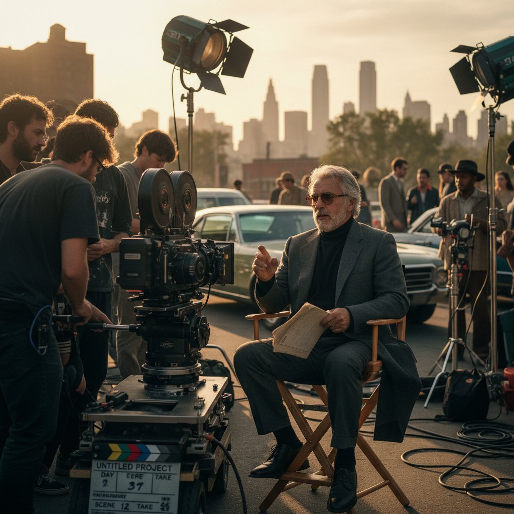 Older Al Pacino on set, directing with creative passion, exemplifying risk in late career