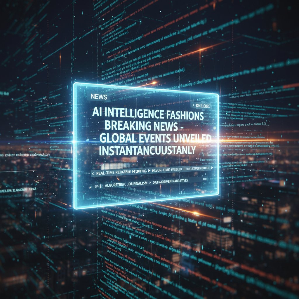 High-detail photo showing algorithmic code generating a news article in real time, with screens showing code and headlines