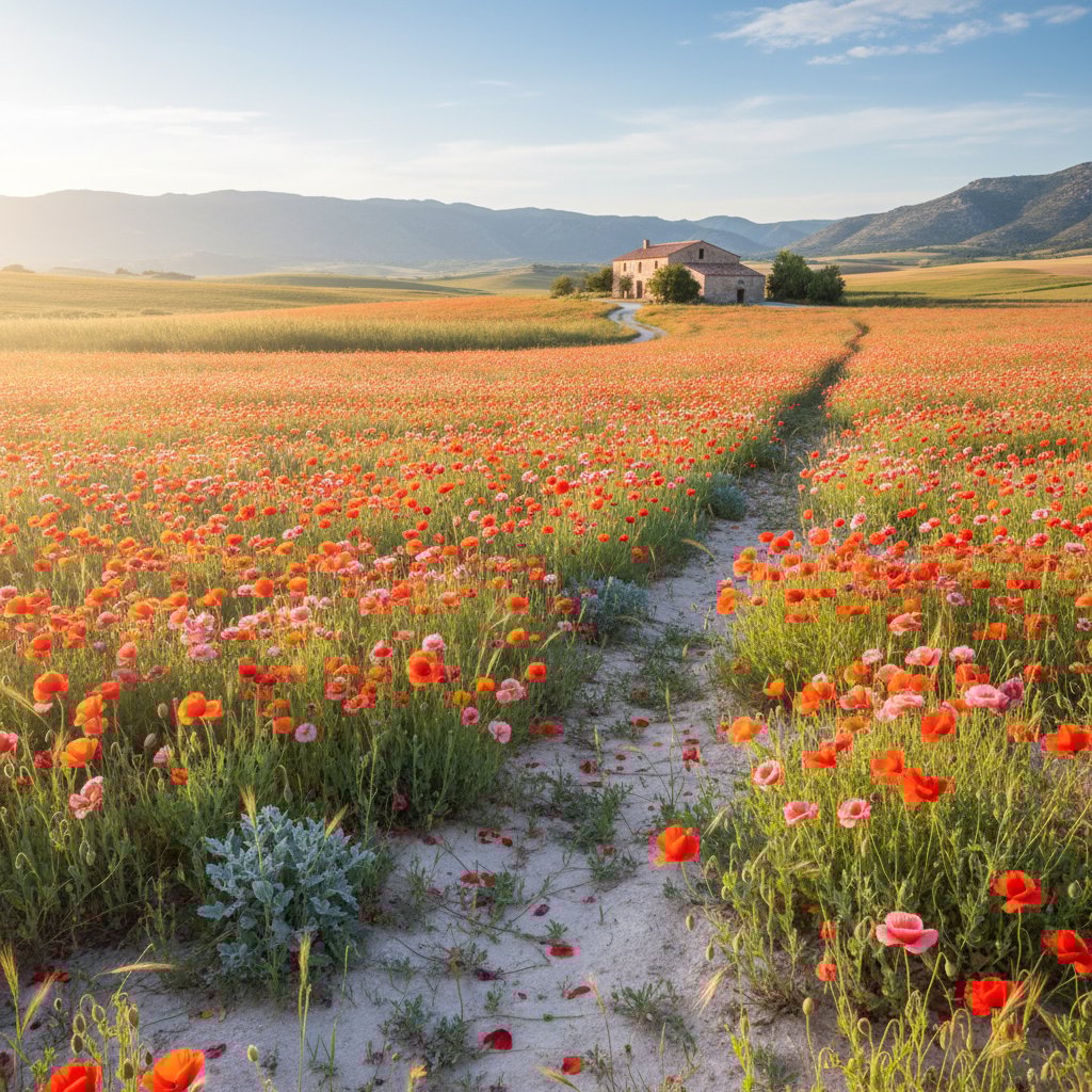 Próbka gleby kredowej z widocznymi białawymi smugami i makiem polnym