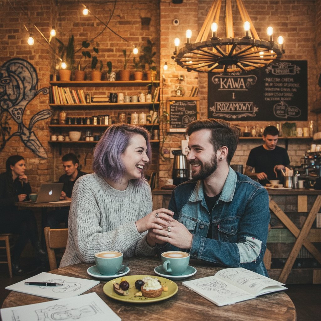 Spotkanie w nietypowej kawiarni – randki online bez zobowiązań, alternatywna scena, młodzi dorośli
