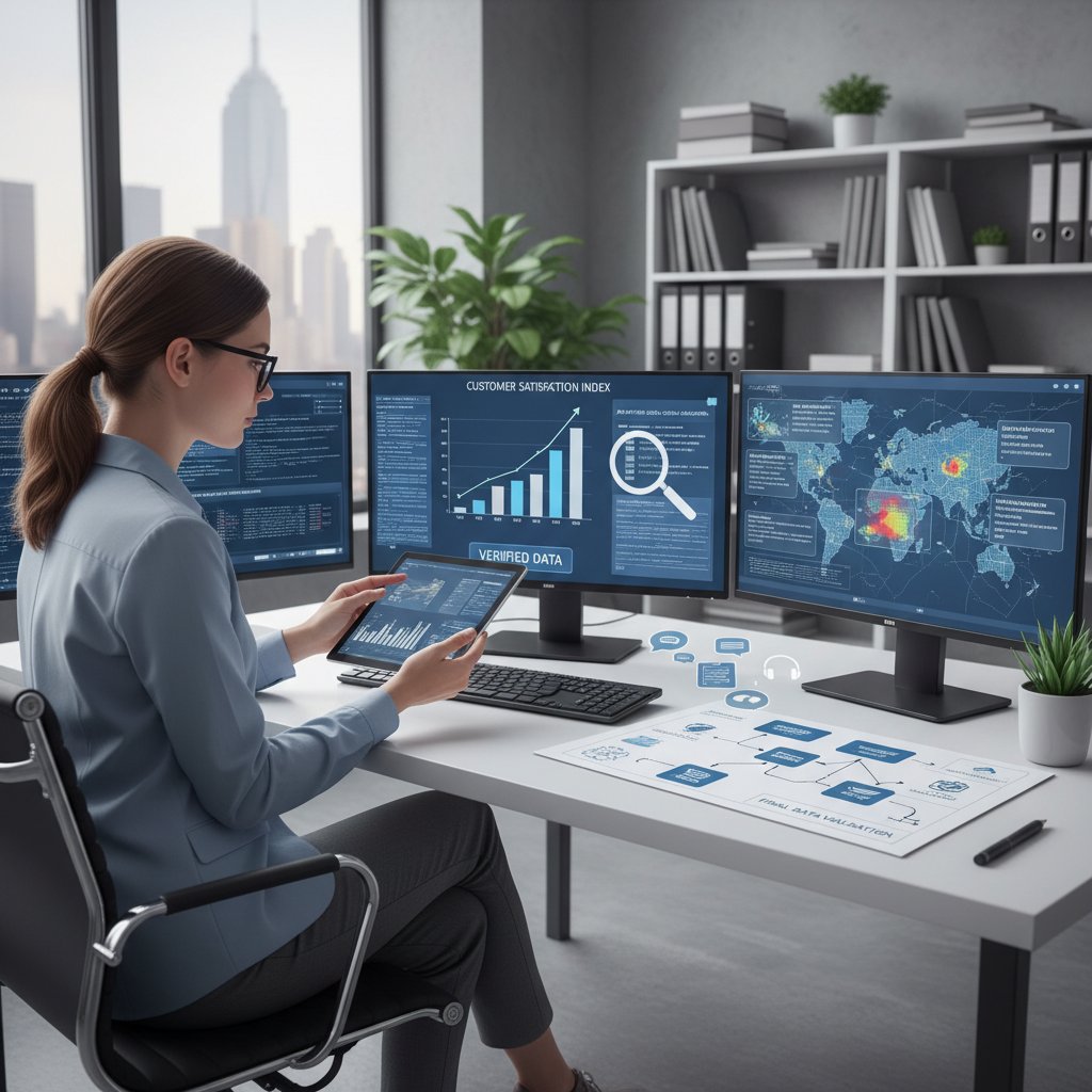 Analityk weryfikujący dane satysfakcji klientów z różnych źródeł