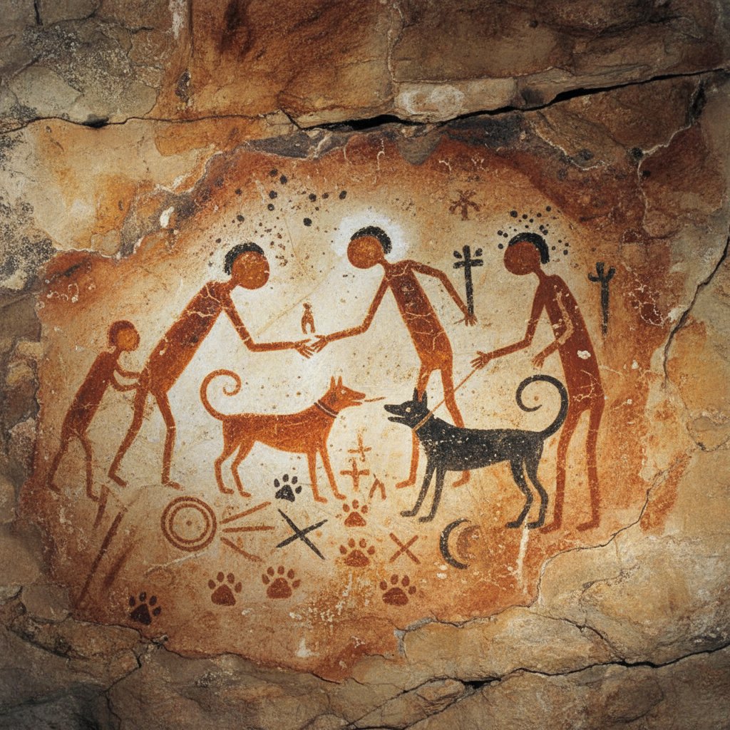 Człowiek rozmawiający z psem – malowidło naskalne z motywem komunikacji