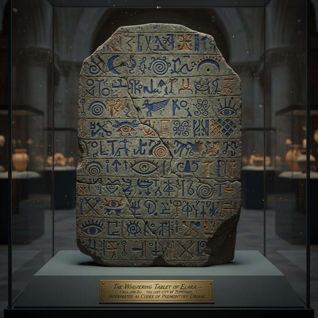 Starożytna tablica sennika w muzeum z wyrytymi symbolami snów