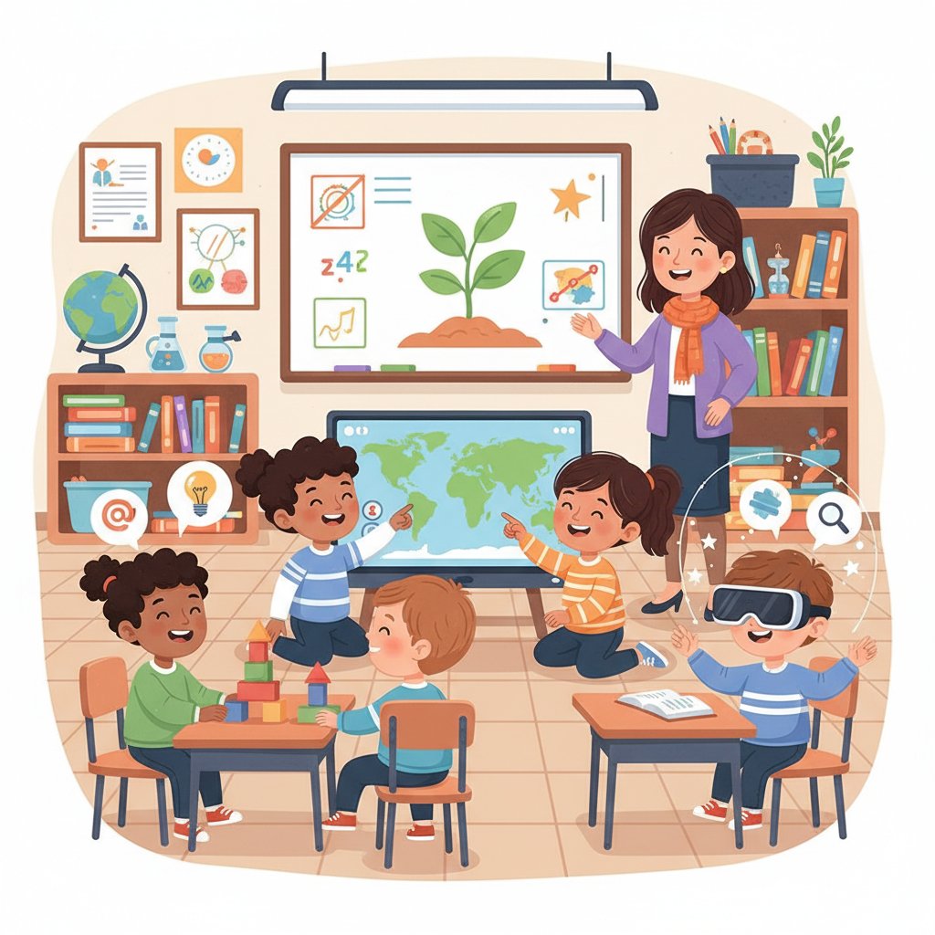 Students learning with animated educational content, animation movies in classrooms worldwide