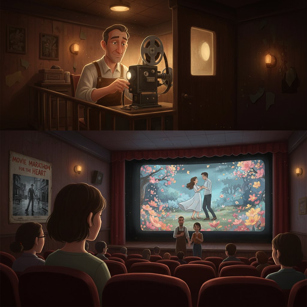 Animated film scene capturing complex adult emotions, highlighting the therapeutic power of animation