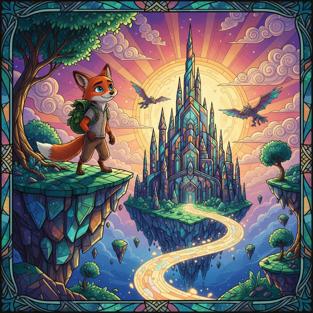 Surreal, vibrant animated film frame, neon cityscape with fantastical elements