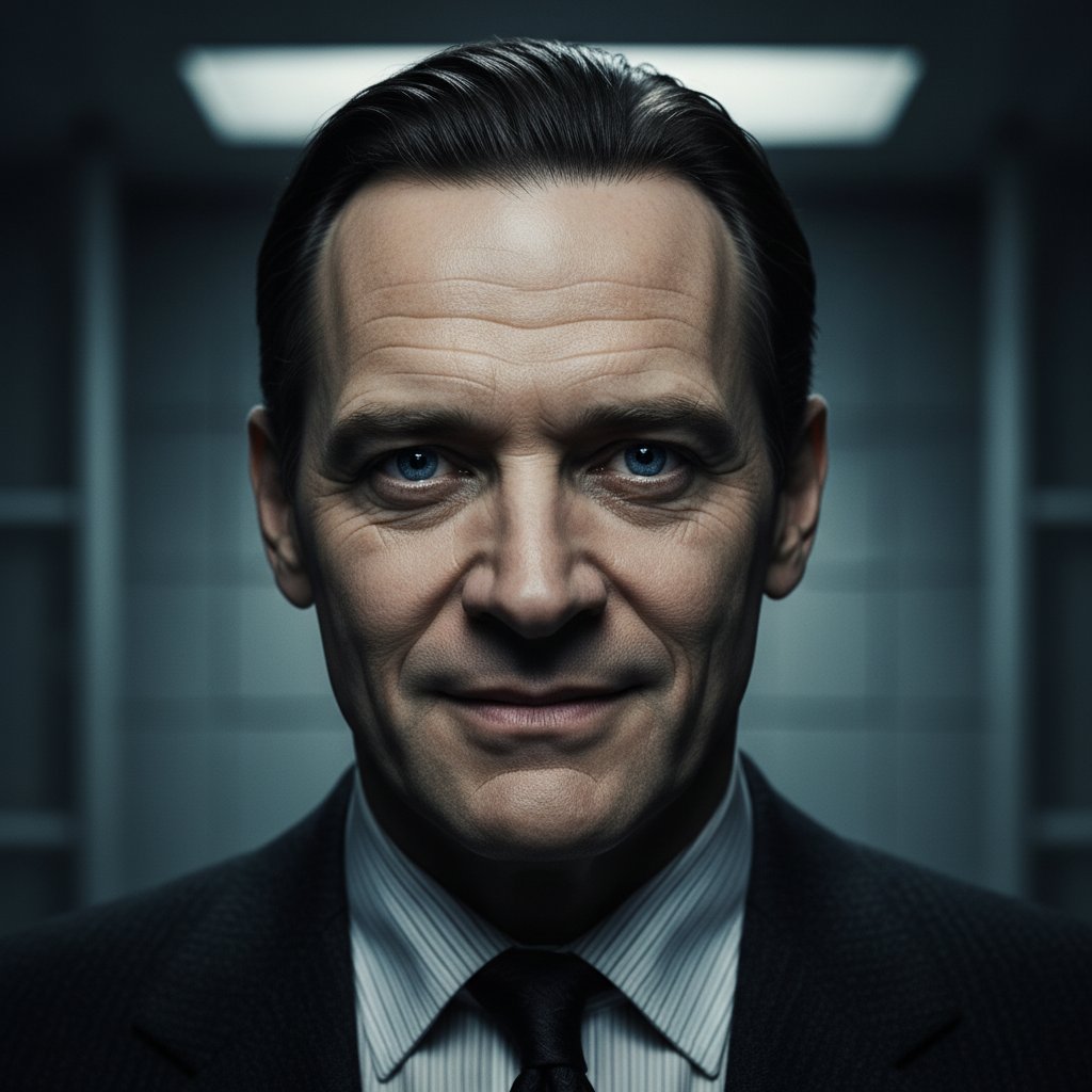 Anthony Hopkins as Hannibal Lecter, intense close-up portrait