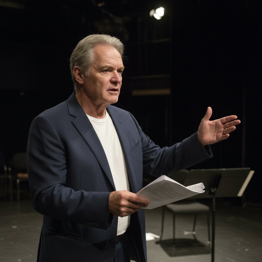 Anthony Hopkins refining his performance in rehearsal, close-up with intense focus