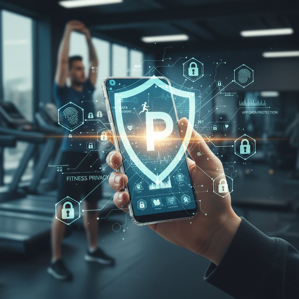 Zdjęcie przedstawiające ekran z aplikacją fitness i powiadomieniem o ochronie danych