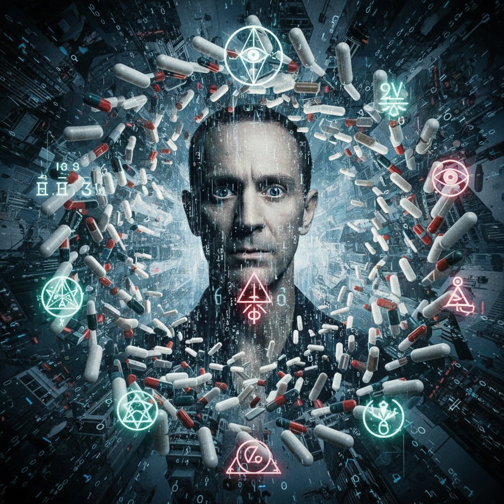 Symbolic representation of early Aronofsky chaos with spiraling numbers and pills