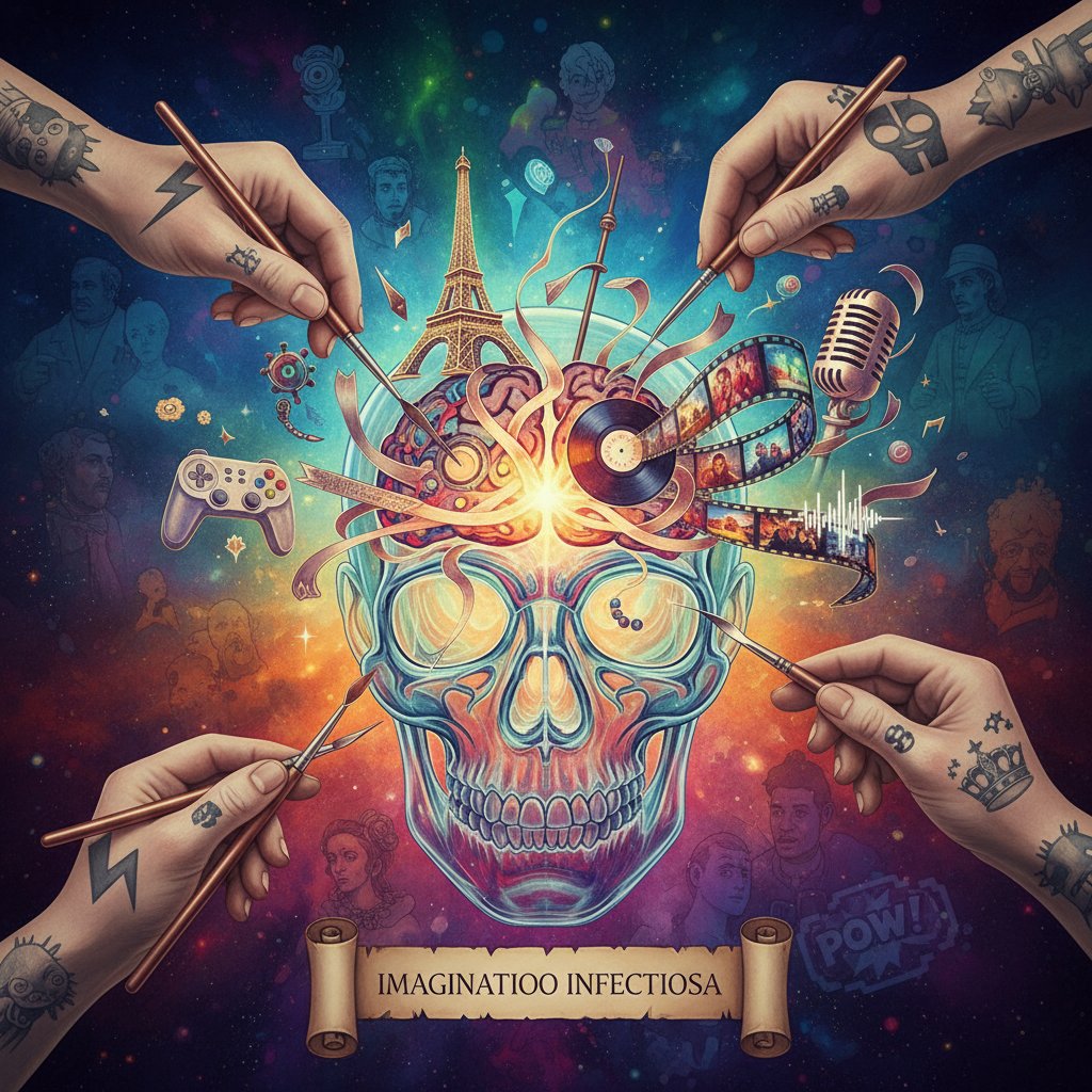 Artystyczna wizja operacji mózgu w kulturze popularnej, symboliczna scena