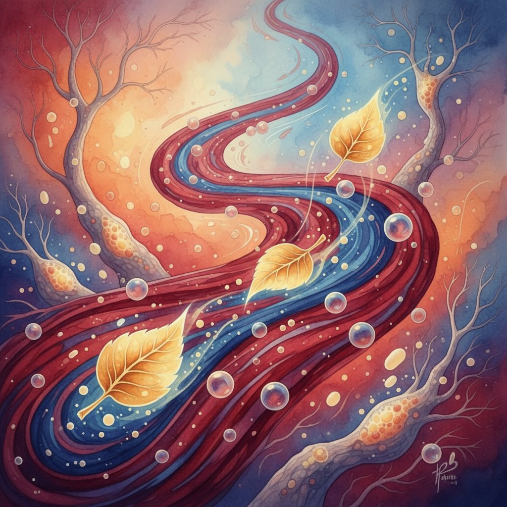 Artystyczna wizualizacja hormonów tarczycy w krwiobiegu