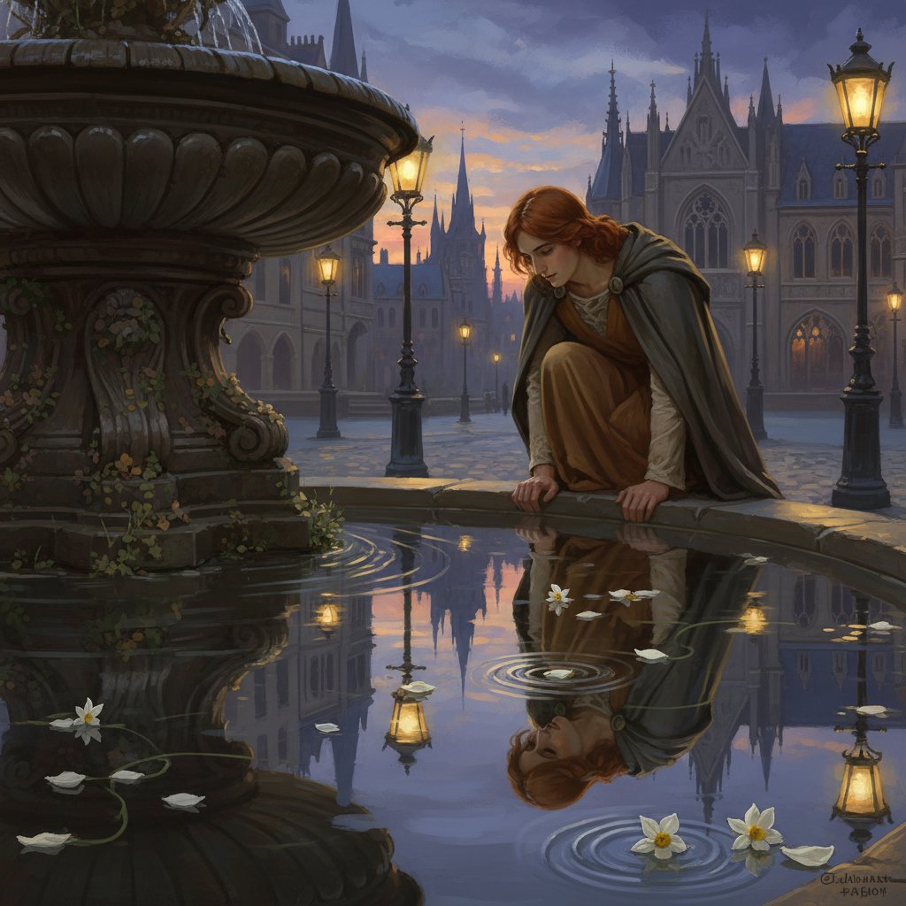 Nowoczesna interpretacja mitu o Narcyzie w miejskiej fontannie