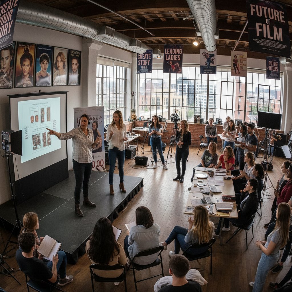 Aspiring filmmakers and actors at a workshop, inspired by strong female role models