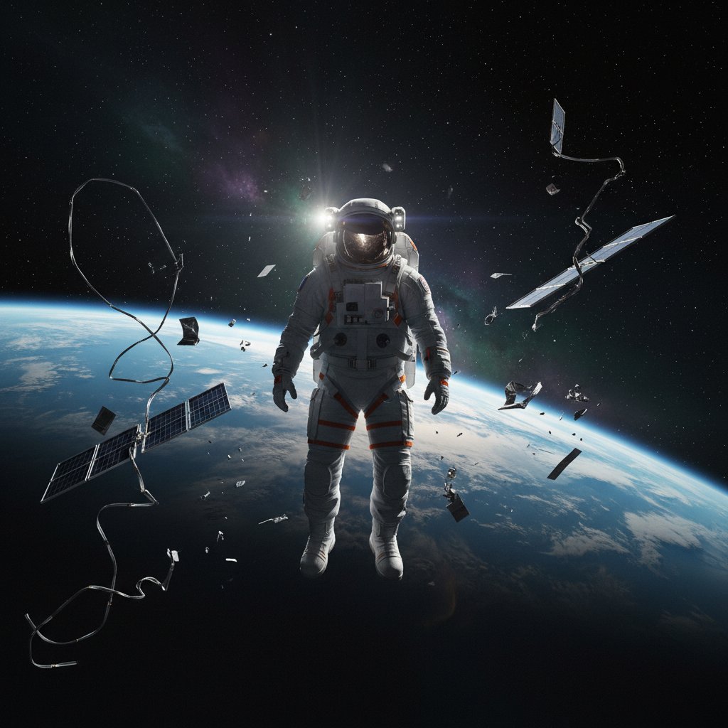 Astronaut floating alone in space, Gravity-inspired scene, dramatic lighting, vast emptiness