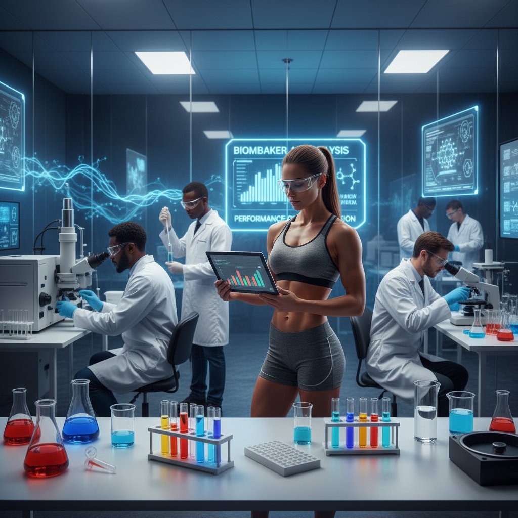 Sportowiec poddający się analizie biomarkerów w laboratorium