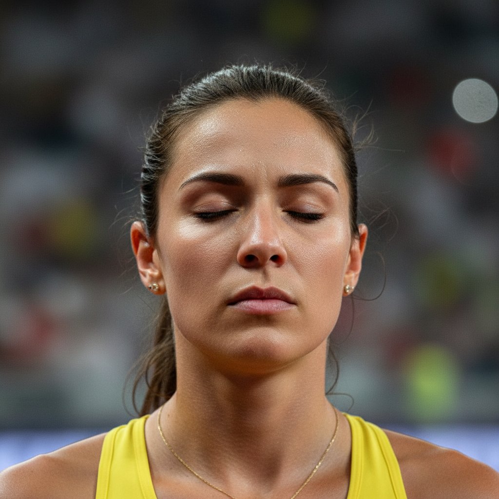 Sportowiec w stanie hipnozy, skupiony na zawodach, rozmyte tło oddaje intensywność transu