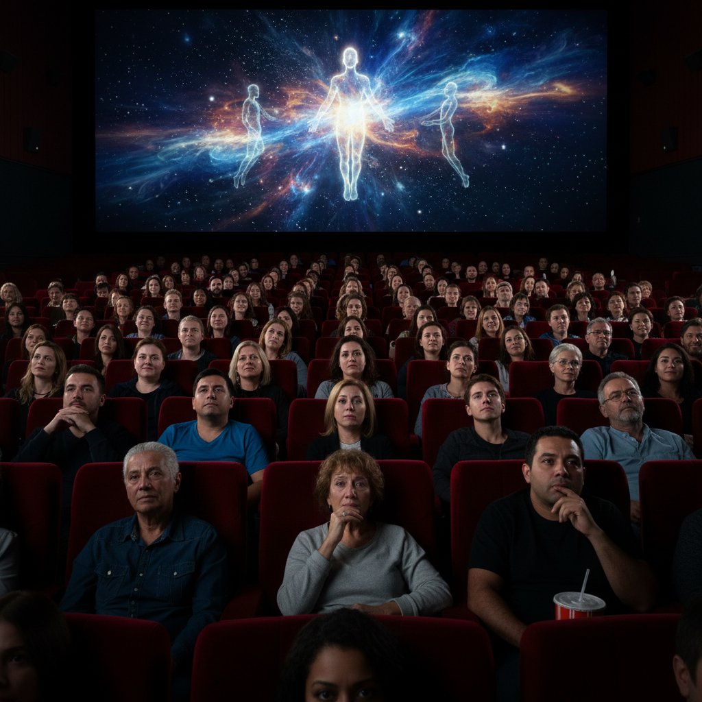 Audience experiencing awe in a cinema, movie transcendence movies