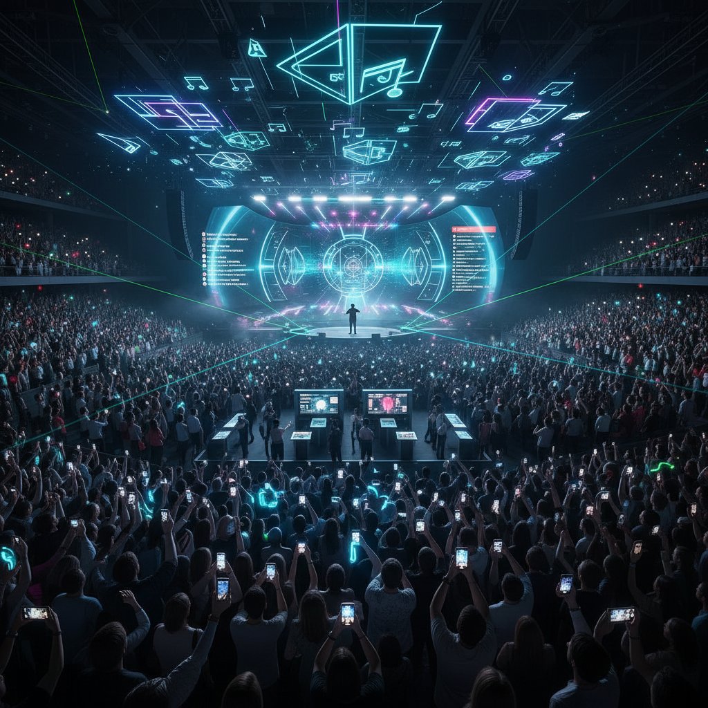 Publiczność podczas wydarzenia na żywo, reagująca na interaktywny element streamingu