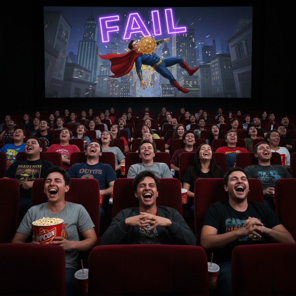 Audience at a film screening laughing at an on-screen comedy mistake, lively and candid