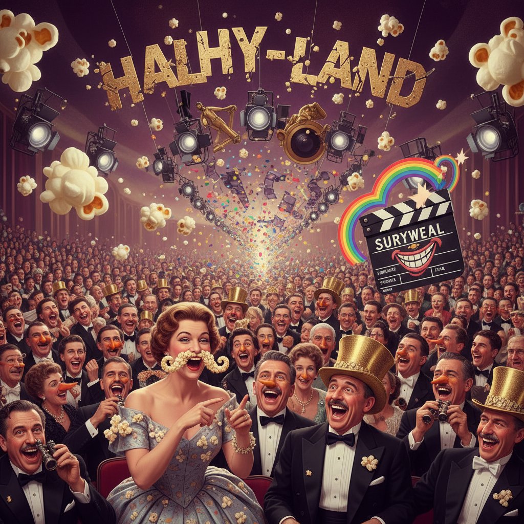 Photo of audience in a theater, reacting with shock and laughter to a surreal Hollywood movie