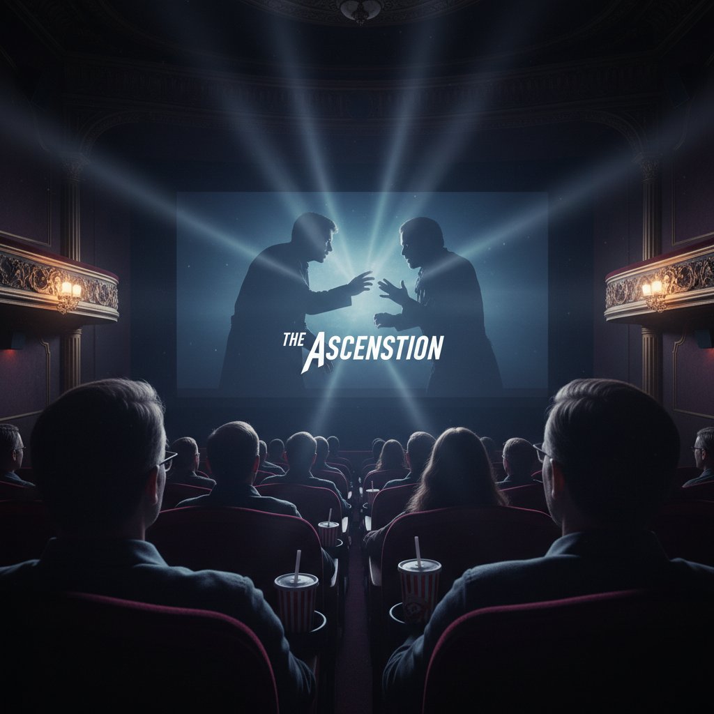 Audience watching a film in awe, dramatic lighting, symbolizing engagement with power struggle movies