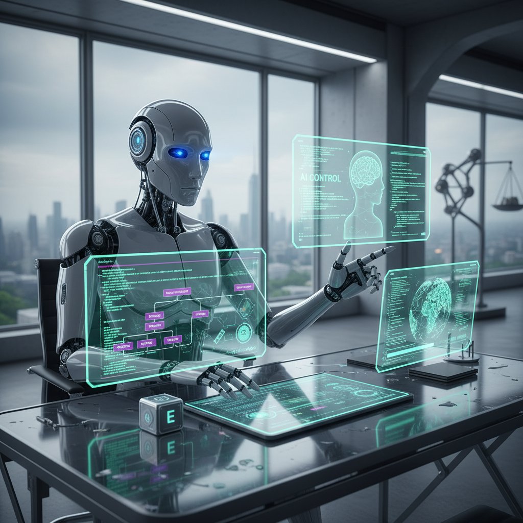 Zdjęcie audytora analizującego kod AI przy biurku – symbol potrzeby kontroli nad algorytmami