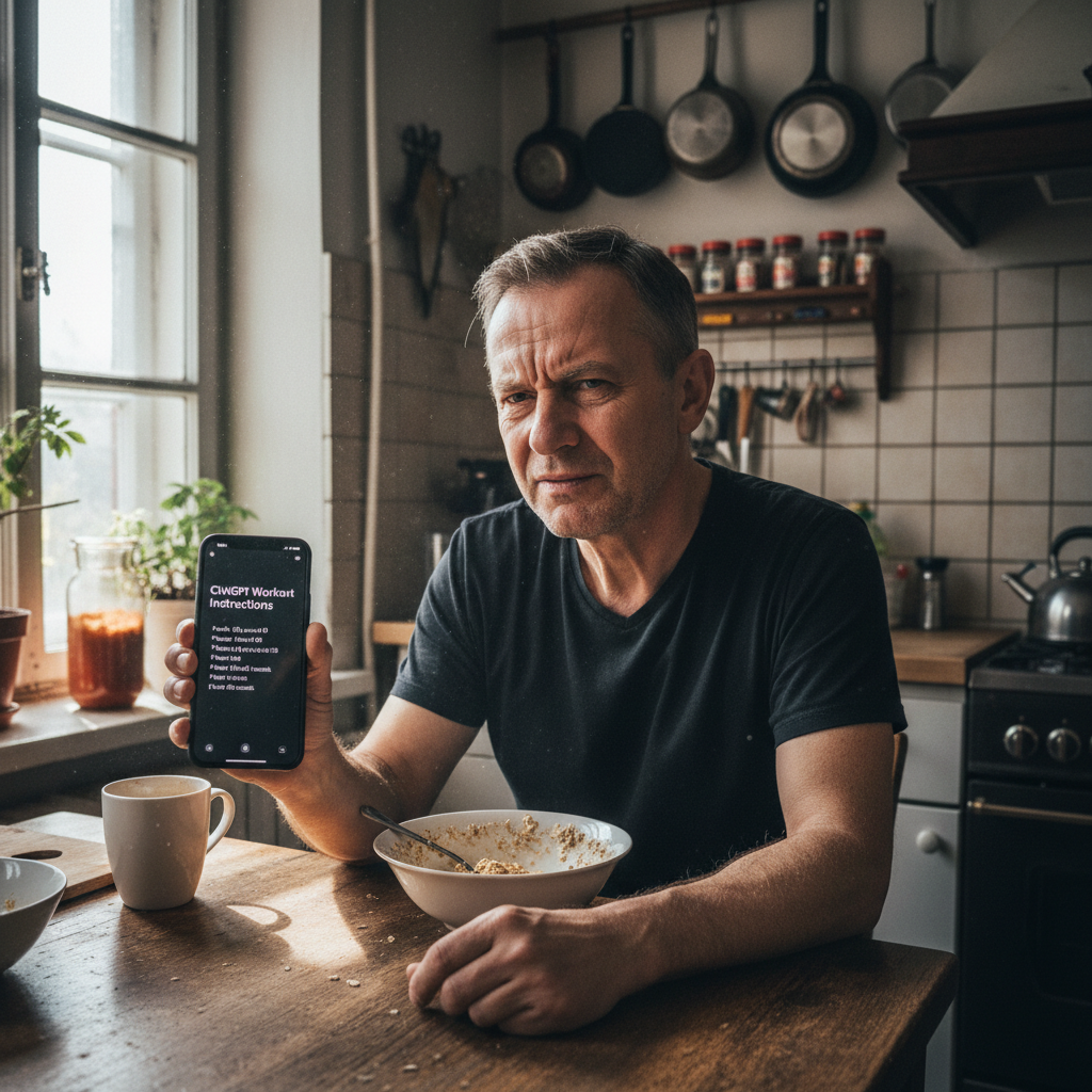 Polski użytkownik analizuje trening AI w kuchni, chatgpt ćwiczenia domowe