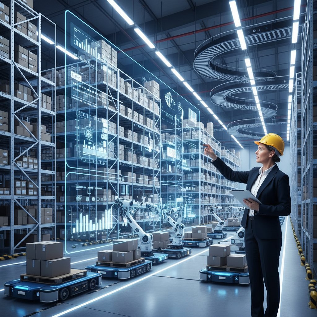 Nowoczesny magazyn z robotami i konsultantem logistycznym, automatyzacja procesu