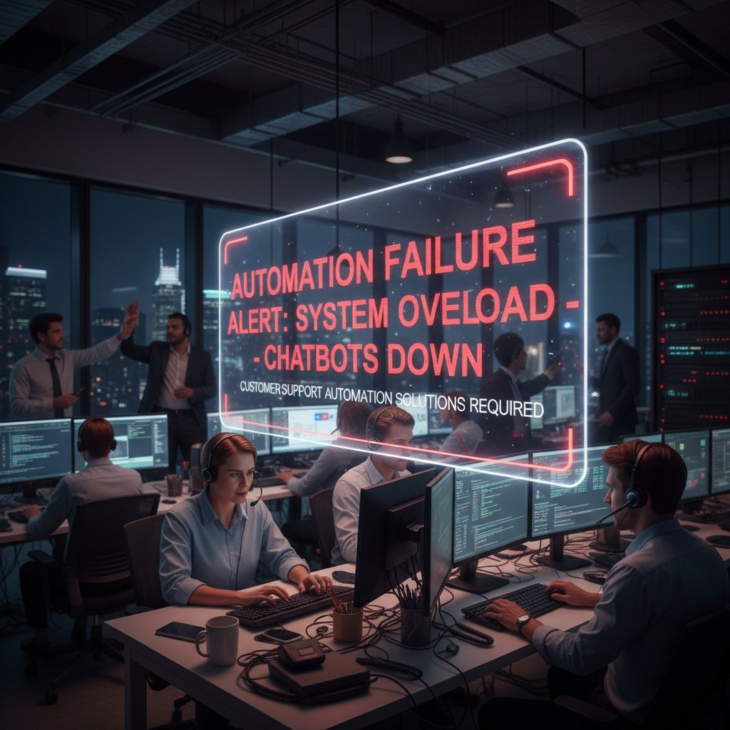Alert showing automation failure in progress, warning sign over a digital dashboard