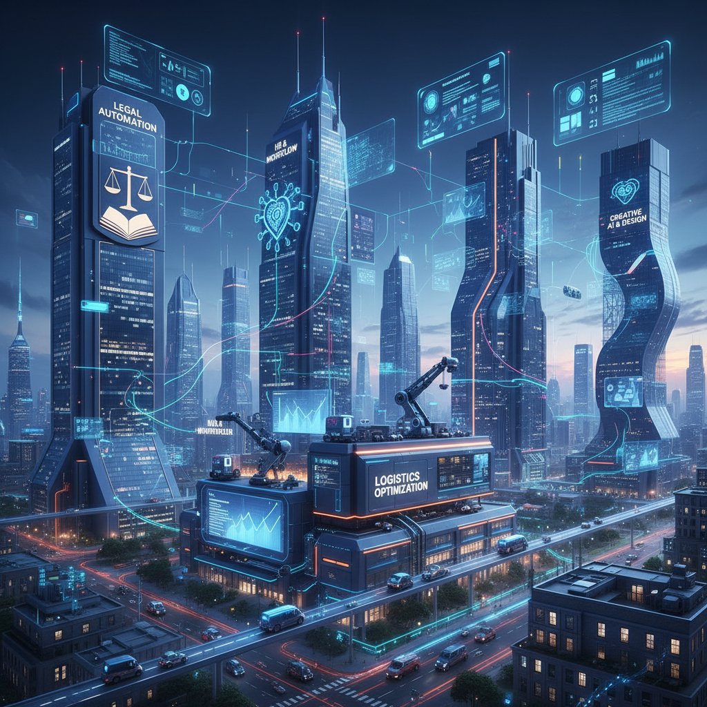 Collage of different industries being transformed by automation; automation impact, cross-industry automation