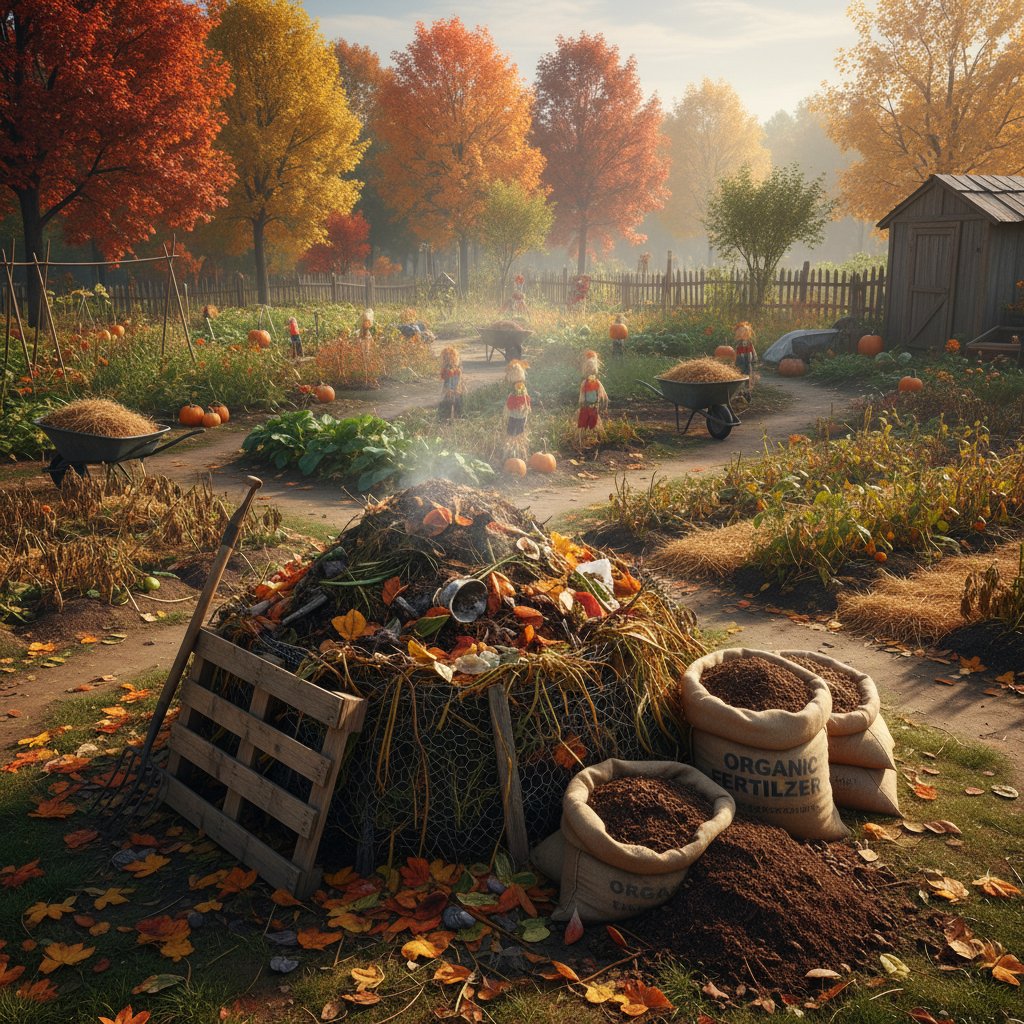 Kompostownia w jesiennym ogrodzie – naturalne nawożenie gleby