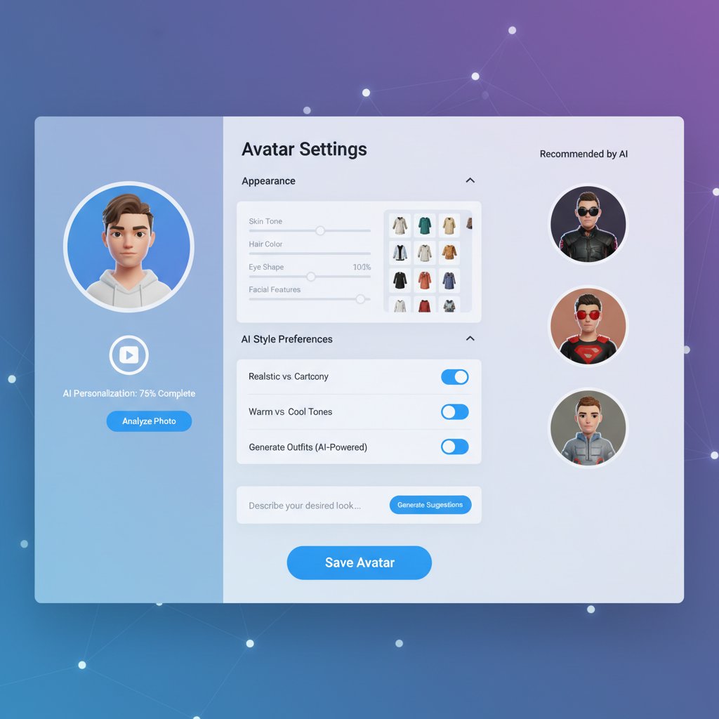 Zbliżenie na panel ustawień kreatora avatarów, widoczne opcje personalizacji AI