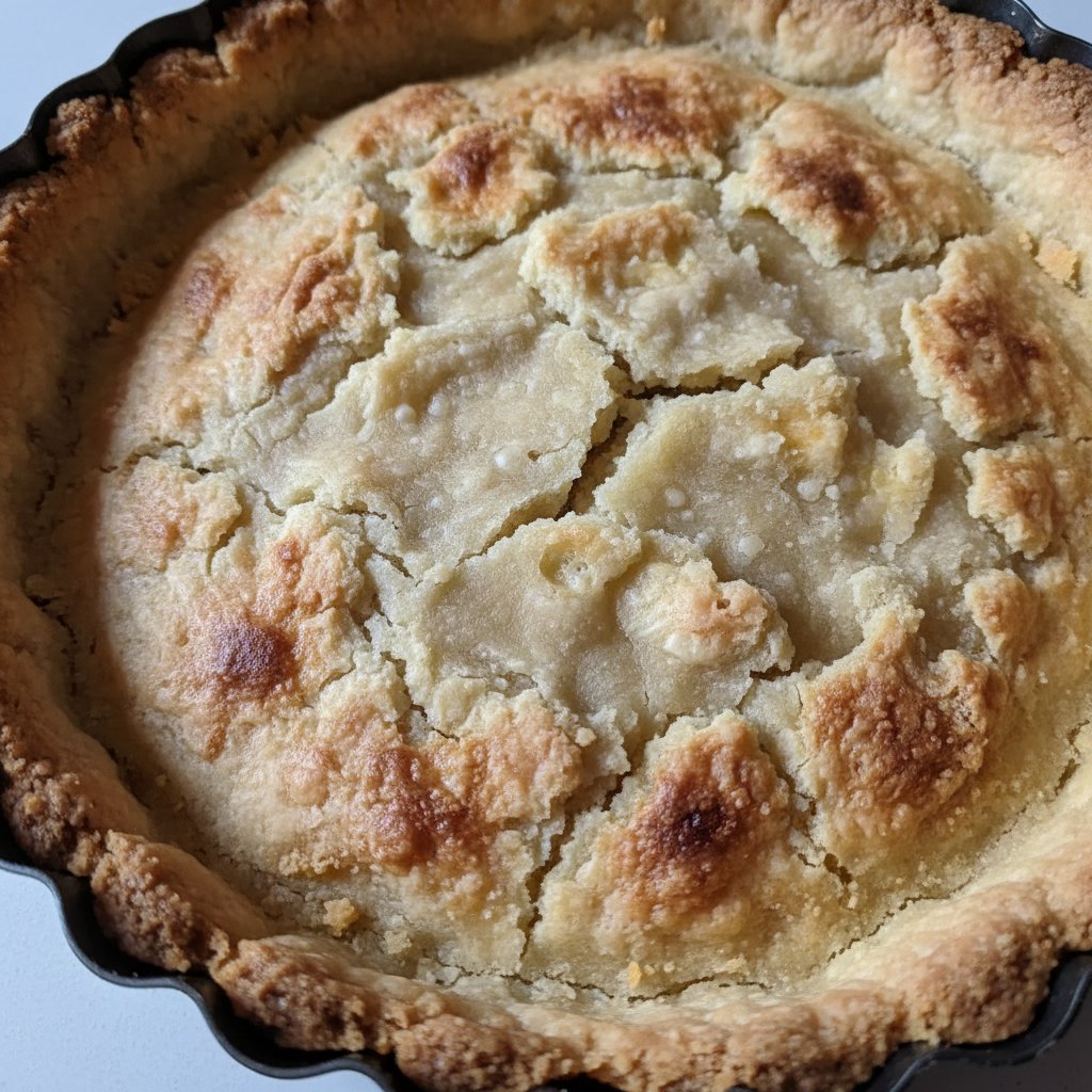 Upieczone ciasto kruche z widocznymi błędami: twarde, tłuste, wilgotne fragmenty