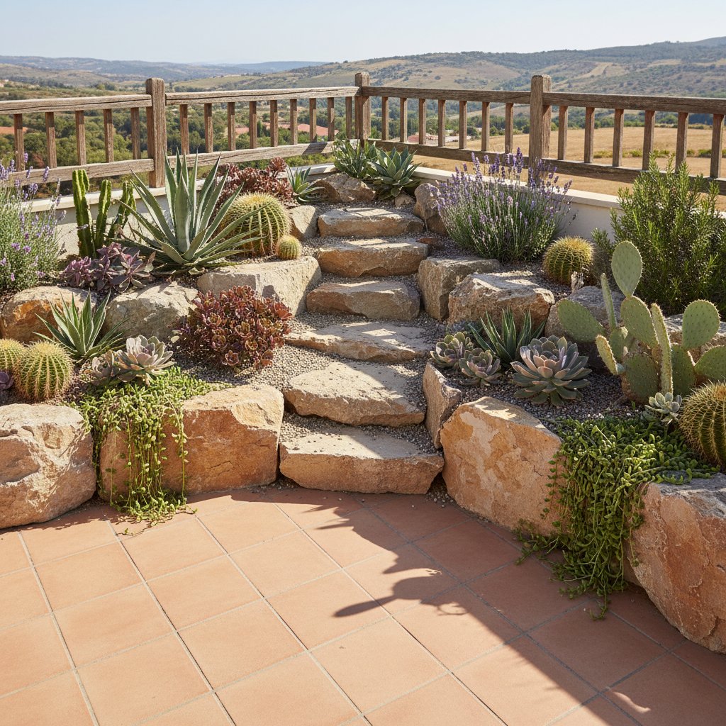 Skalniak na balkonie z odpornej mieszanki roślin