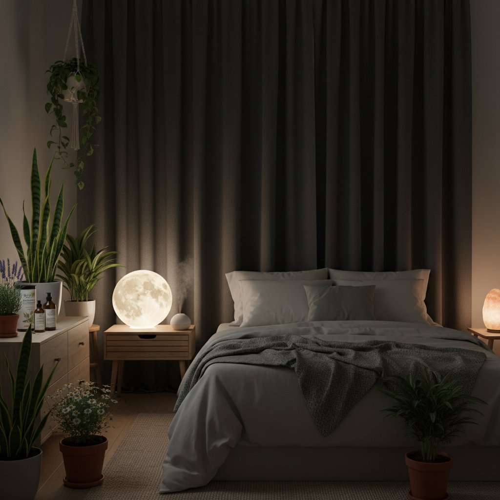 Sypialnia z zasłonami zaciemniającymi i roślinami – naturalne wsparcie snu