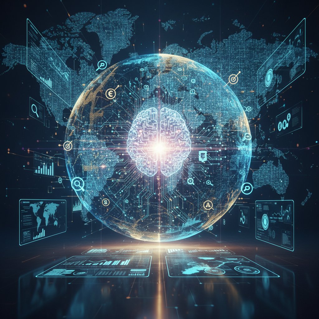 Zespół data science pracujący nad dużym ekranem z danymi, słowa kluczowe: big-data--ai--market-intelligence