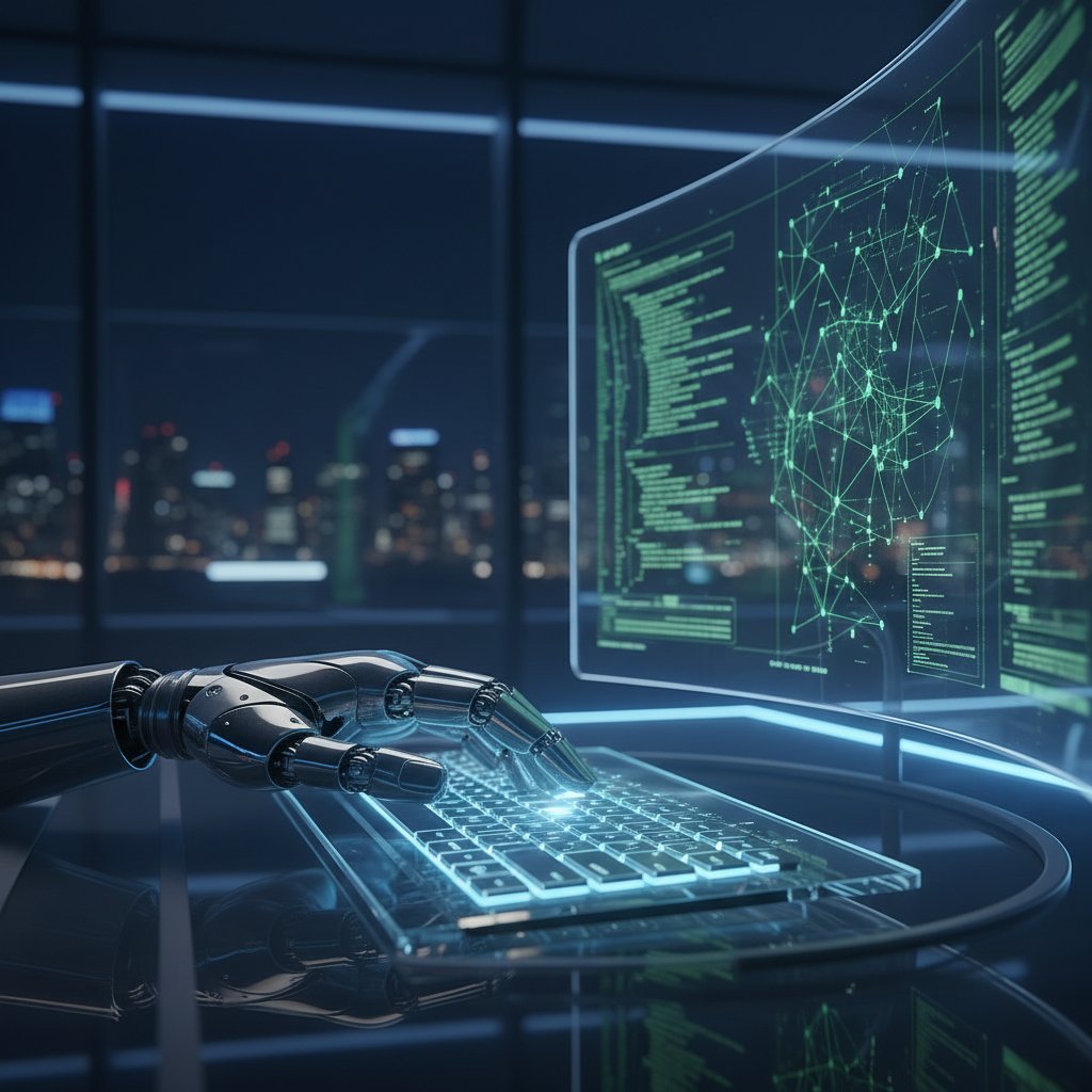 Mężczyzna z bioniczną protezą dłoni przy komputerze – przykład integracji technologii z codziennością