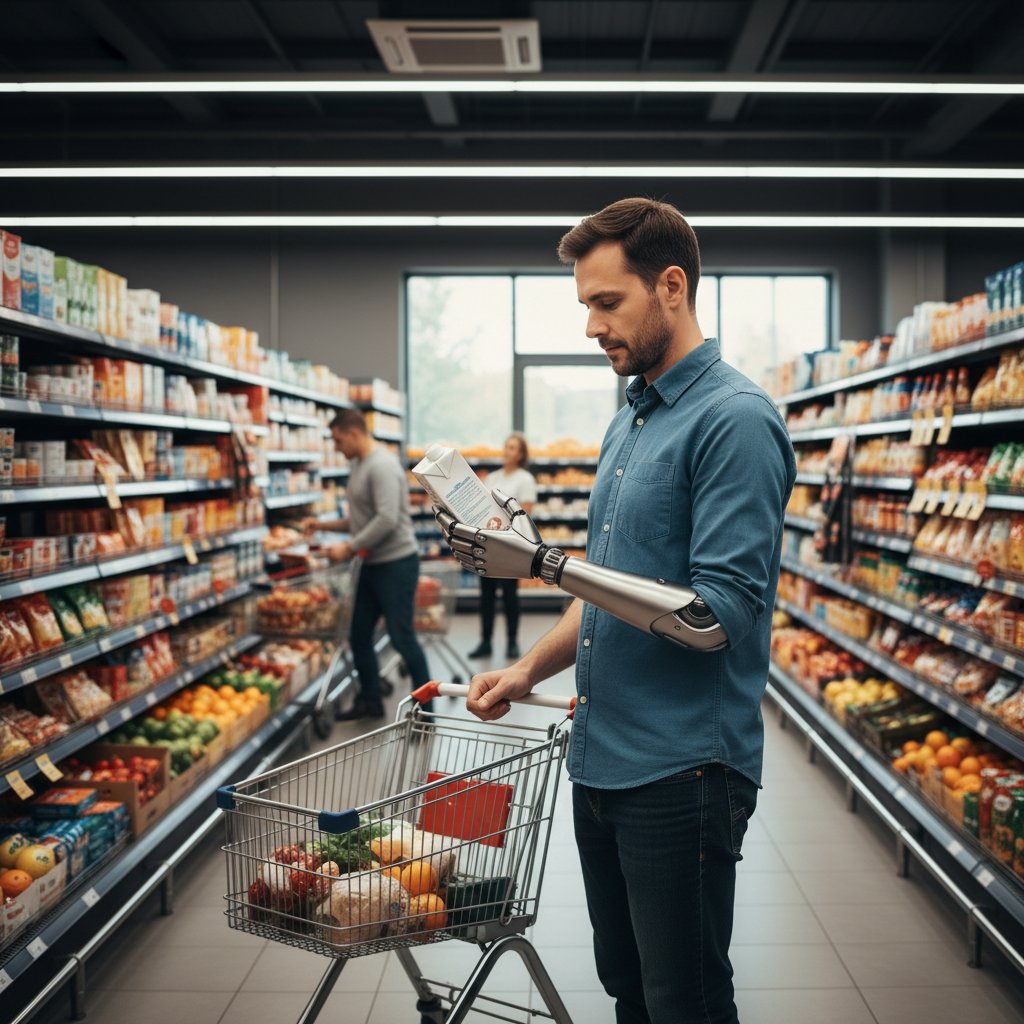 Codzienne czynności z bioniczną protezą: robienie zakupów w supermarkecie