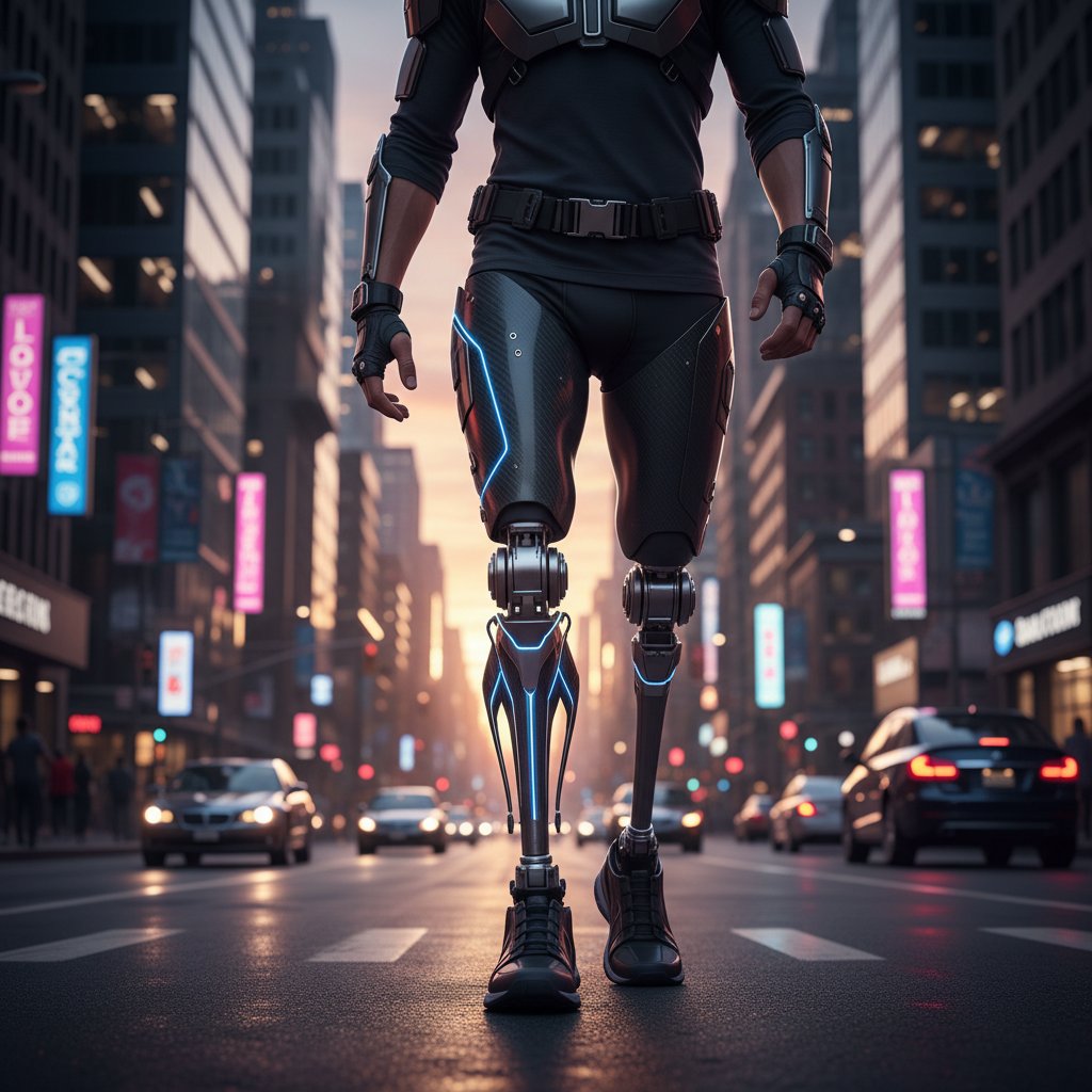 Zaawansowana proteza bioniczna sterowana sygnałami mięśniowymi na tle miejskim