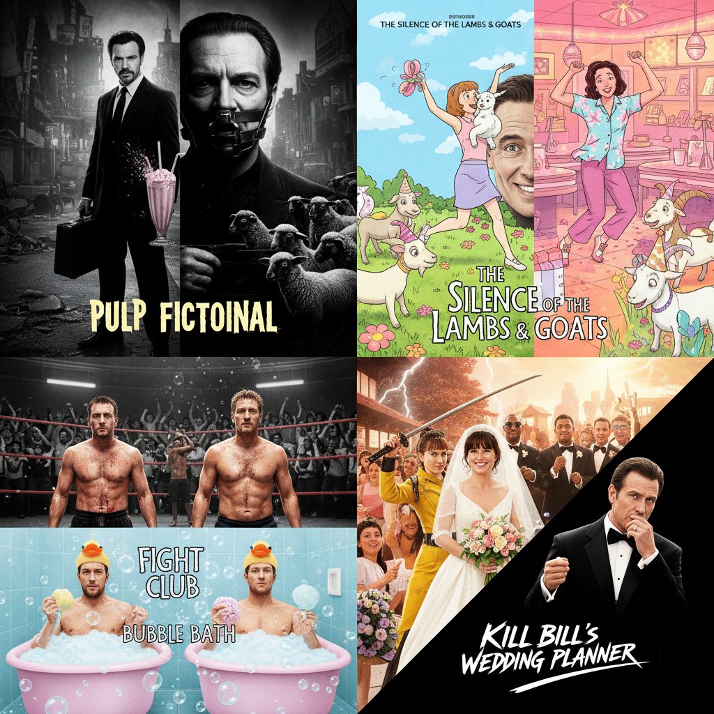 Collage of iconic black comedy movie posters, contrasting dark and light elements