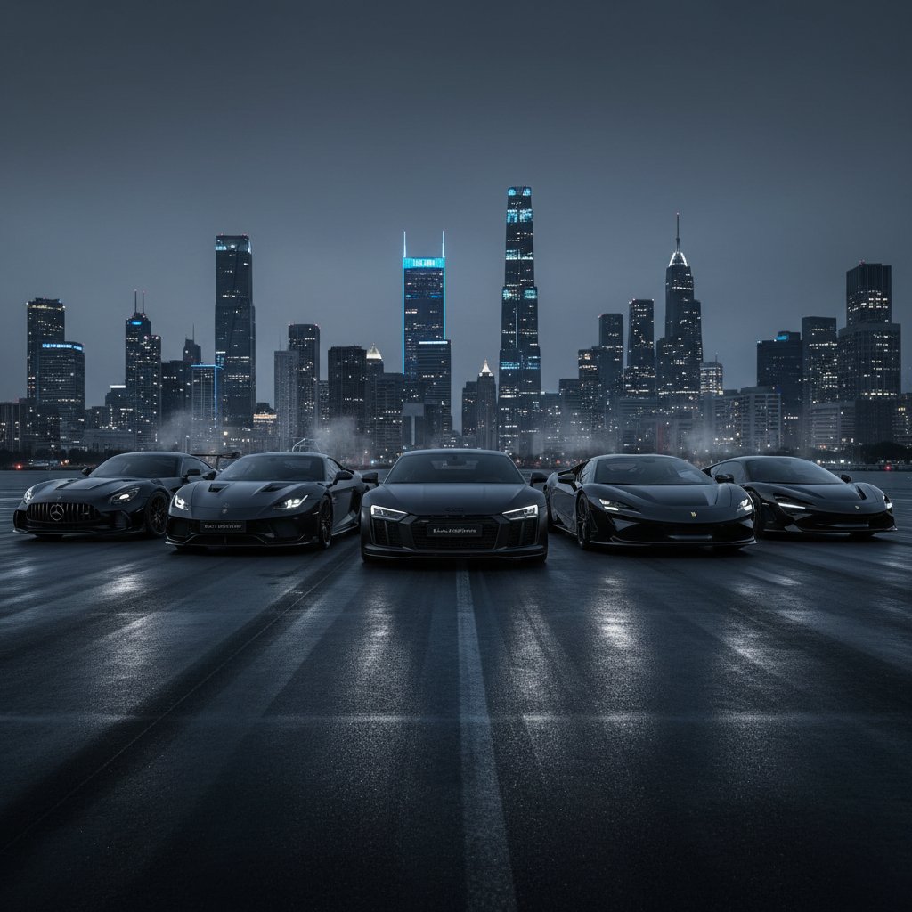 Lineup of 2025 black edition vehicles from different manufacturers for comparison