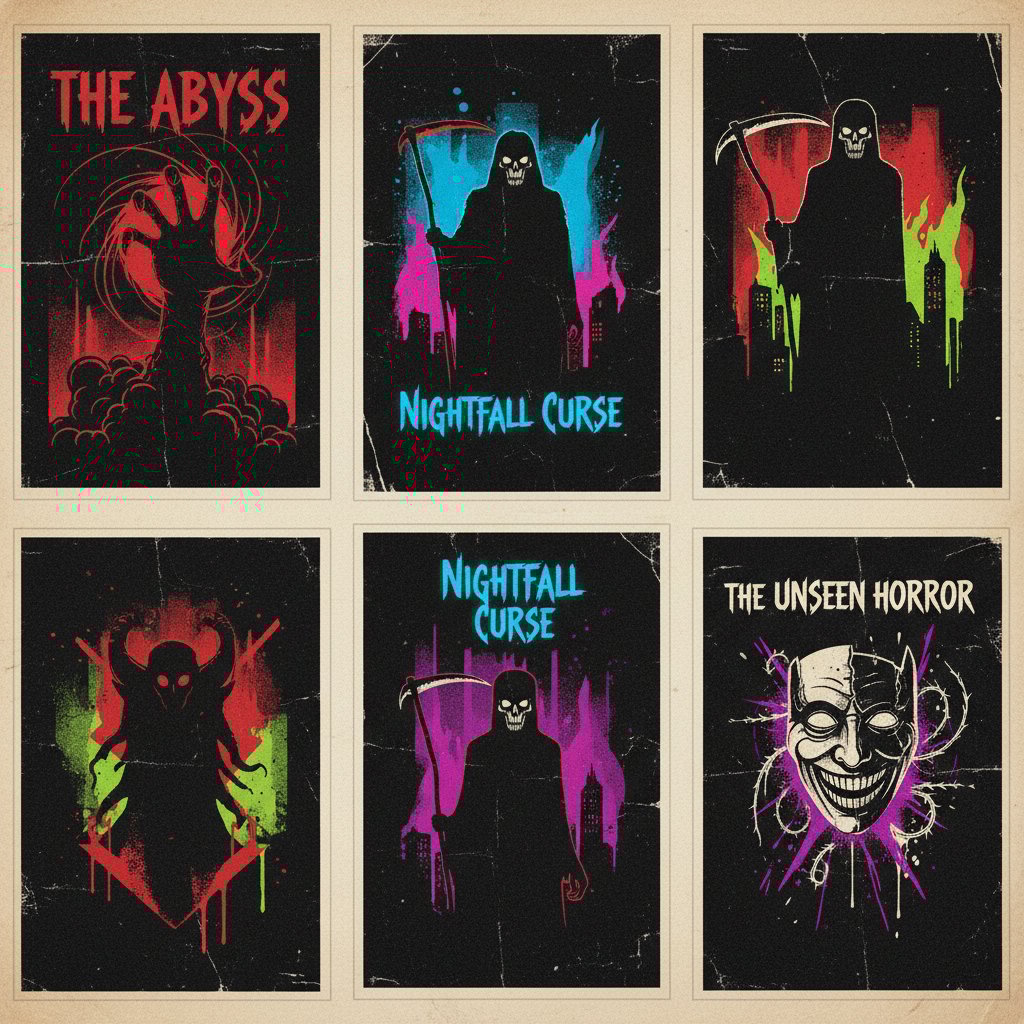 Stylized collage of vintage and modern Black horror movie posters, bold colors, layered textures